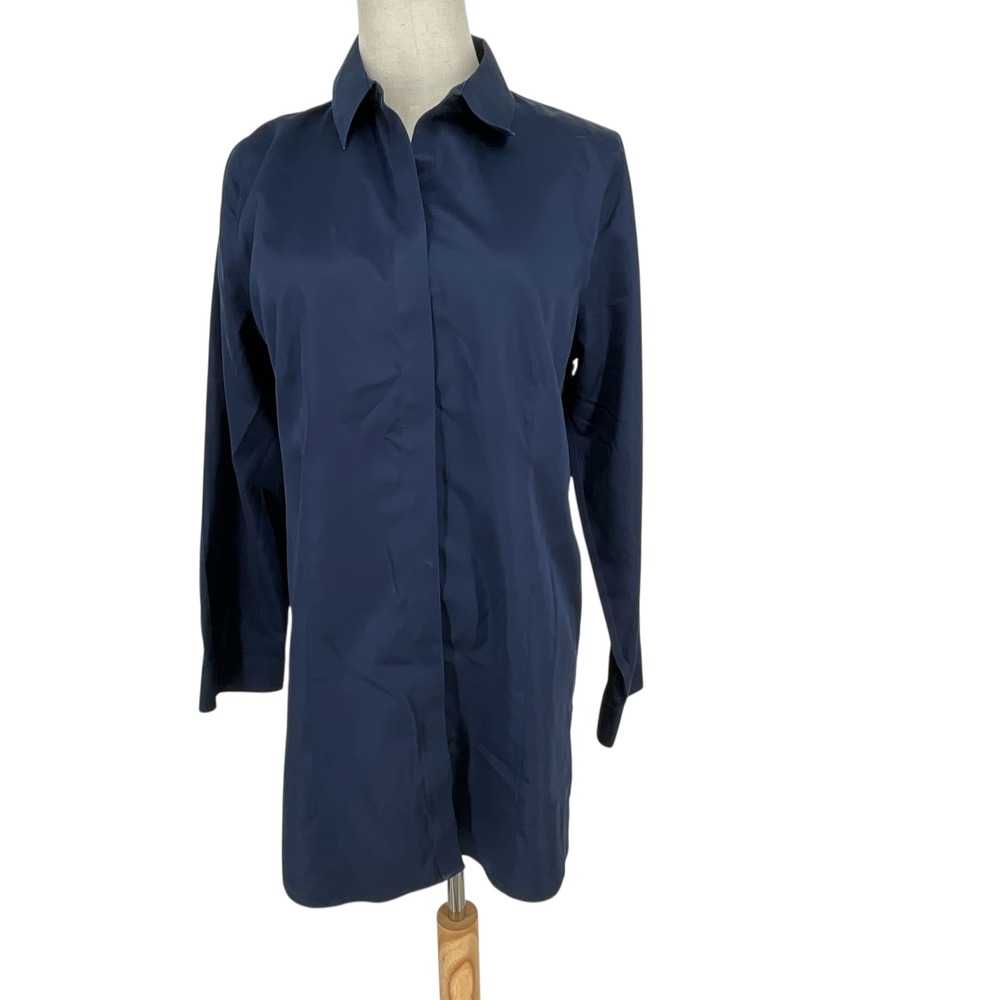 Chicos No Iron Navy Blue Long‎ Sleeve Collared Tunic Shirt Womens Size 0